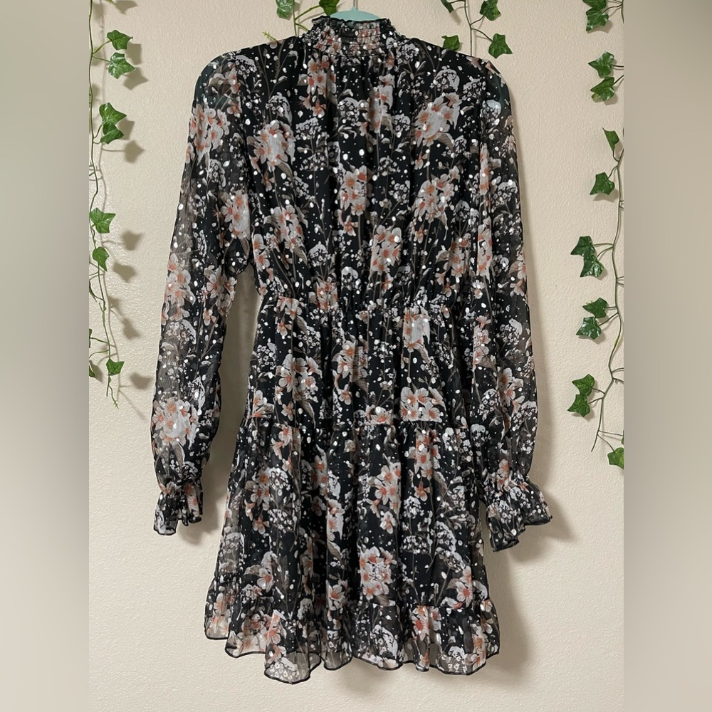 O.P.T Floral Print with Metallic Polka Dot Mini Dress Size S